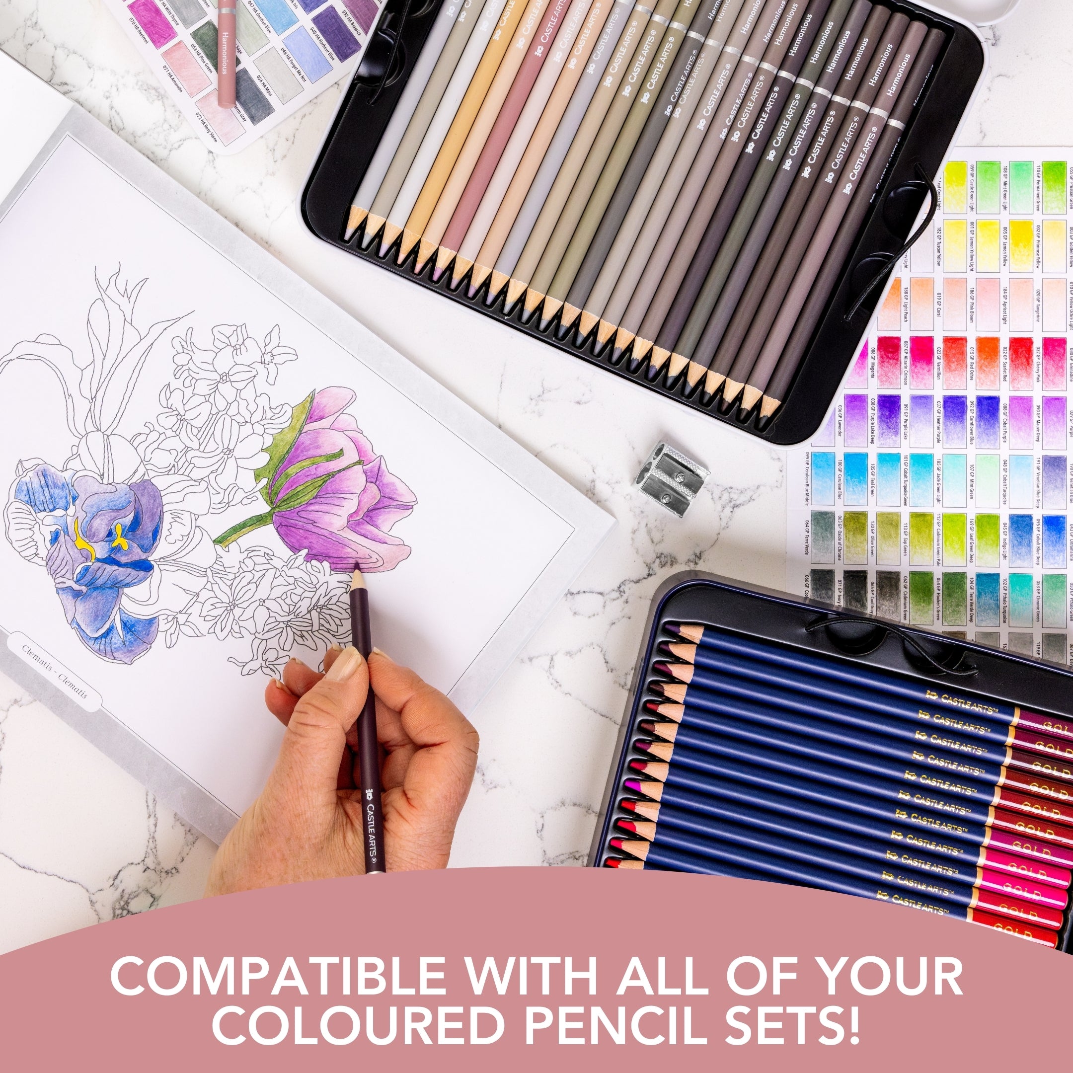 144-teilige Harmonische Buntstifte in der Dose & 72-seitiges Malbuch-Bundle