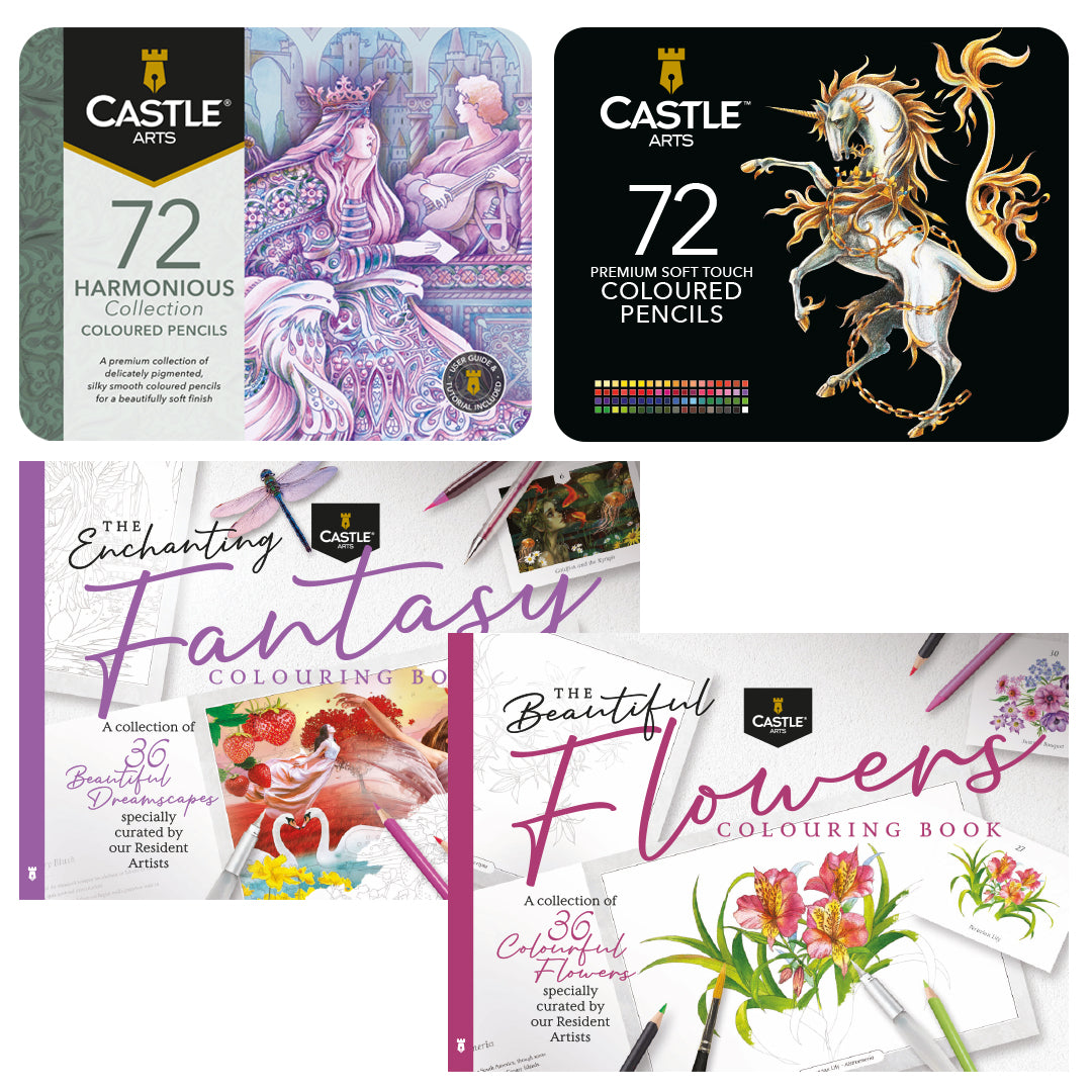 144-teilige Harmonische Buntstifte in der Dose & 72-seitiges Malbuch-Bundle