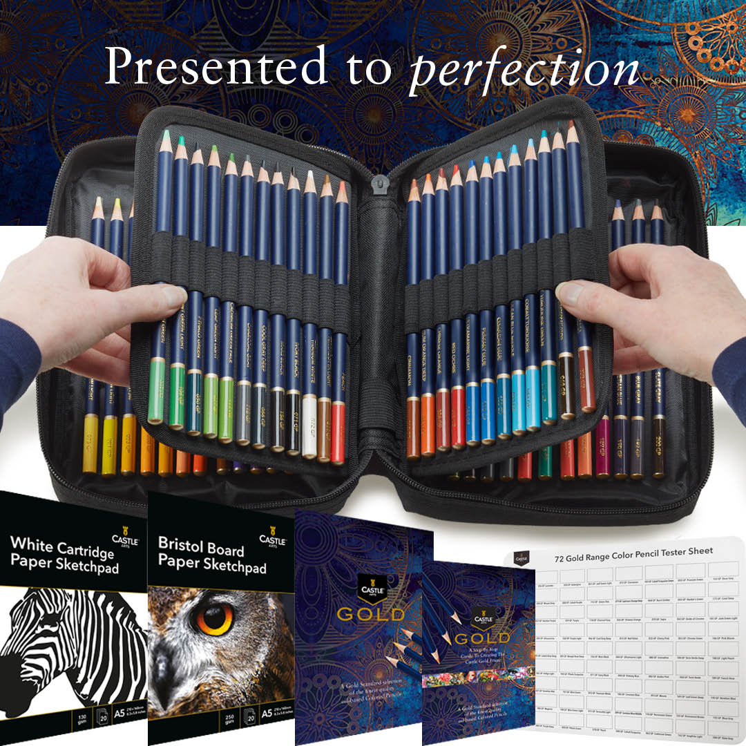72 pièces <tc>Castle Gold</tc> Coffret de crayons de couleur dans un étui zippé