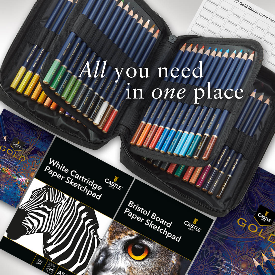 72 pièces <tc>Castle Gold</tc> Coffret de crayons de couleur dans un étui zippé