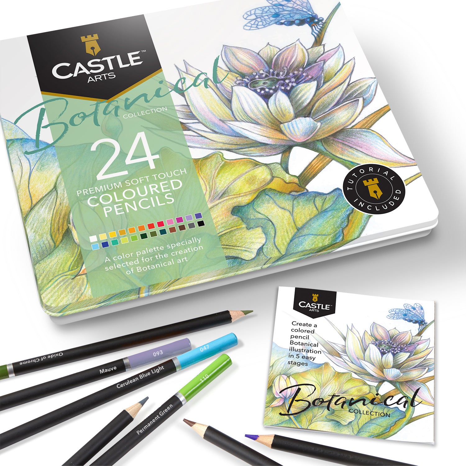 Lápiz de color botánico de 24 piezas juego de lápiz en la lata de pantalla