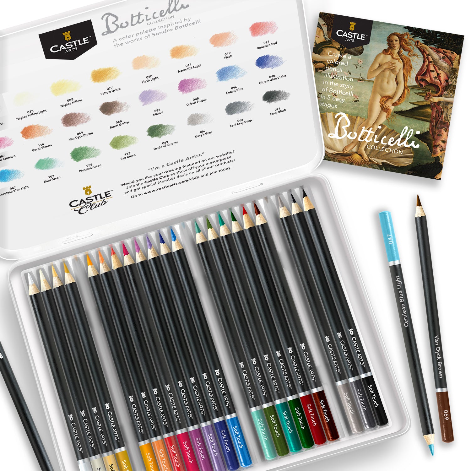Ensemble de crayons de couleur botticelli 24 pièces dans l'étin d'affichage