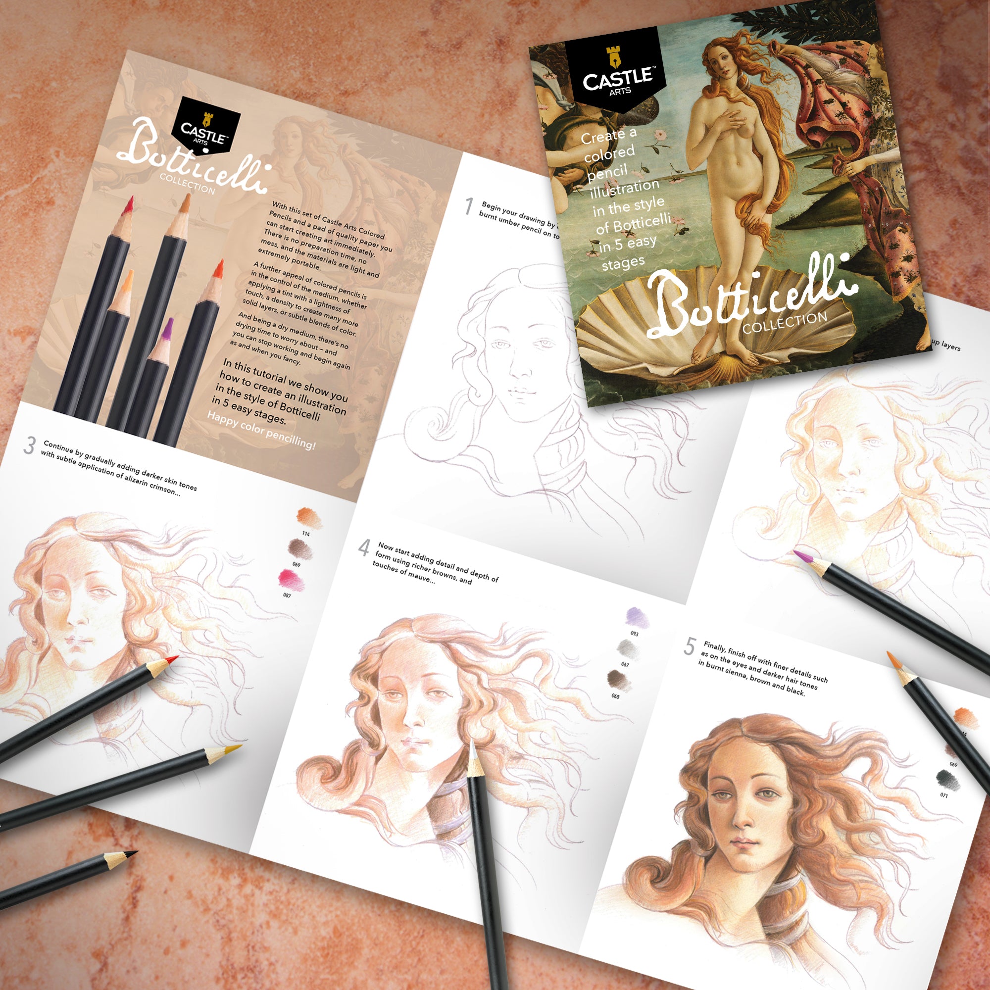 Ensemble de crayons de couleur botticelli 24 pièces dans l'étin d'affichage