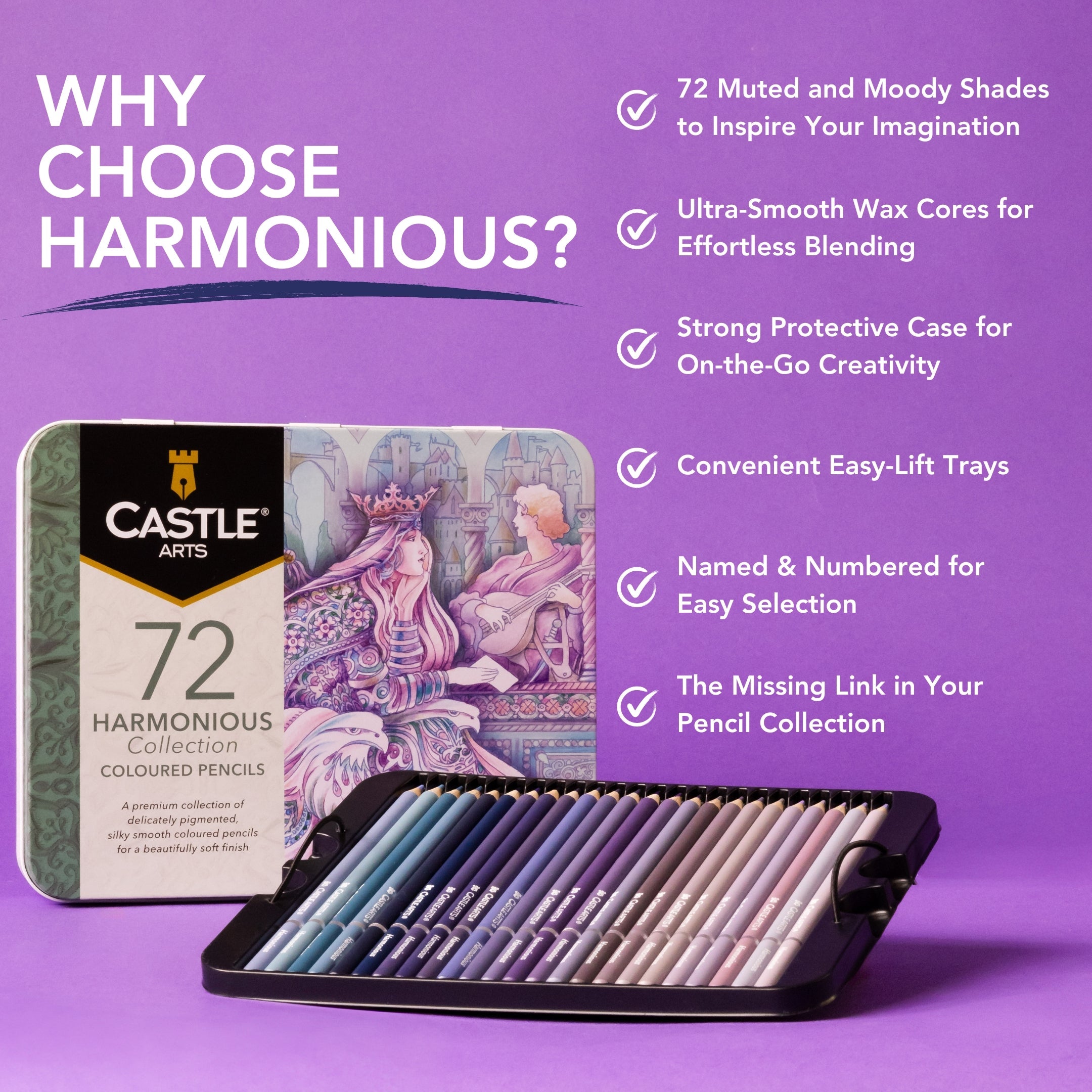 Ensemble de crayons de couleur harmonieux de 72 pièces
