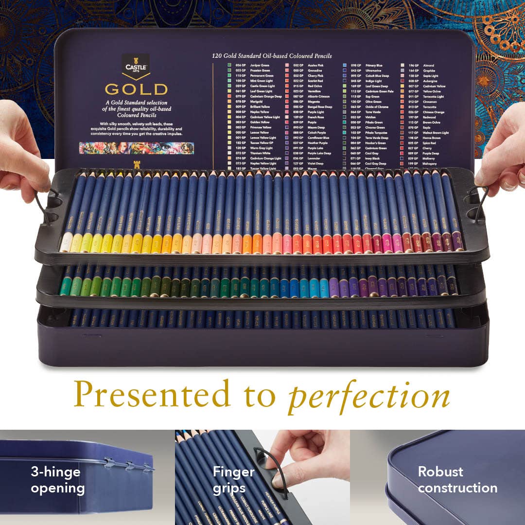120 pièces <tc>Castle Gold</tc> Coffret de crayons de couleur dans une boîte de présentation