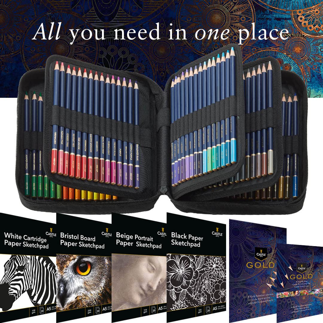 120 pièces <tc>Castle Gold</tc> Coffret de crayons de couleur dans un étui zippé