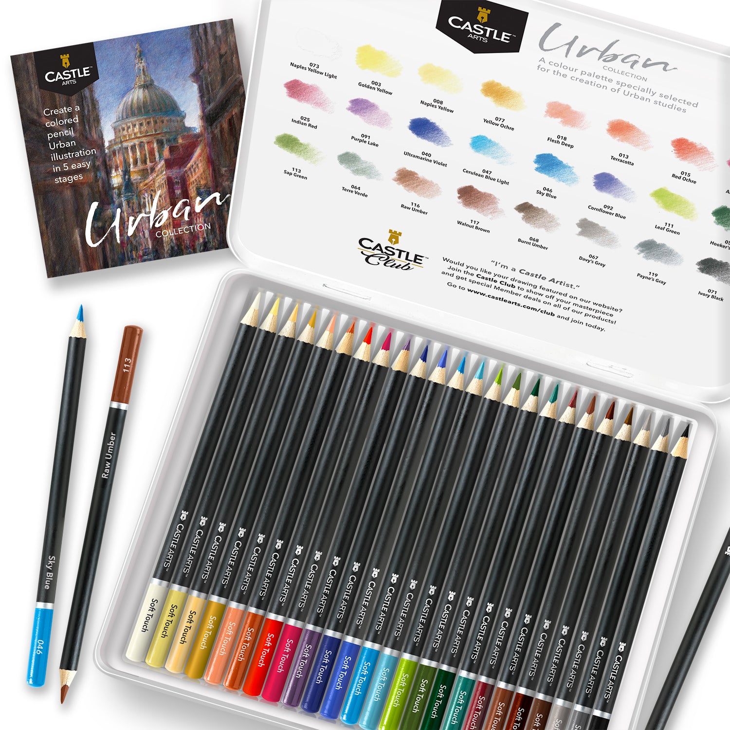 Des crayons de couleur urbaine de 24 pièces dans l'étain d'affichage