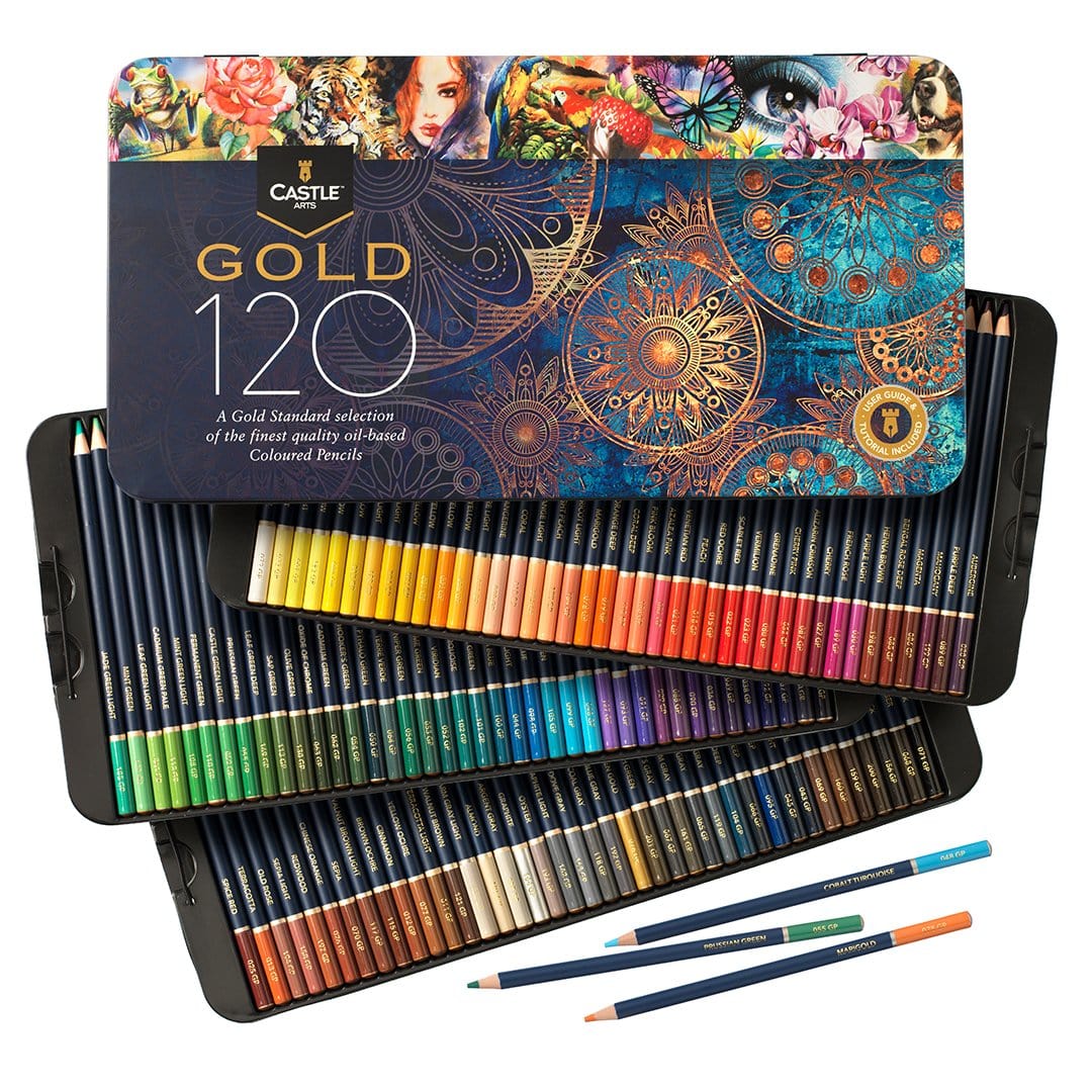 120 pièces <tc>Castle Gold</tc> Coffret de crayons de couleur dans une boîte de présentation