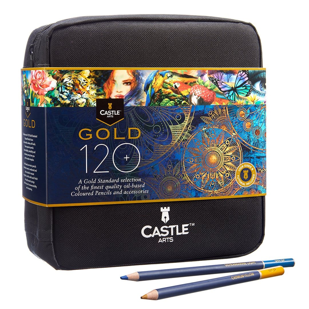 120 pièces <tc>Castle Gold</tc> Coffret de crayons de couleur dans un étui zippé