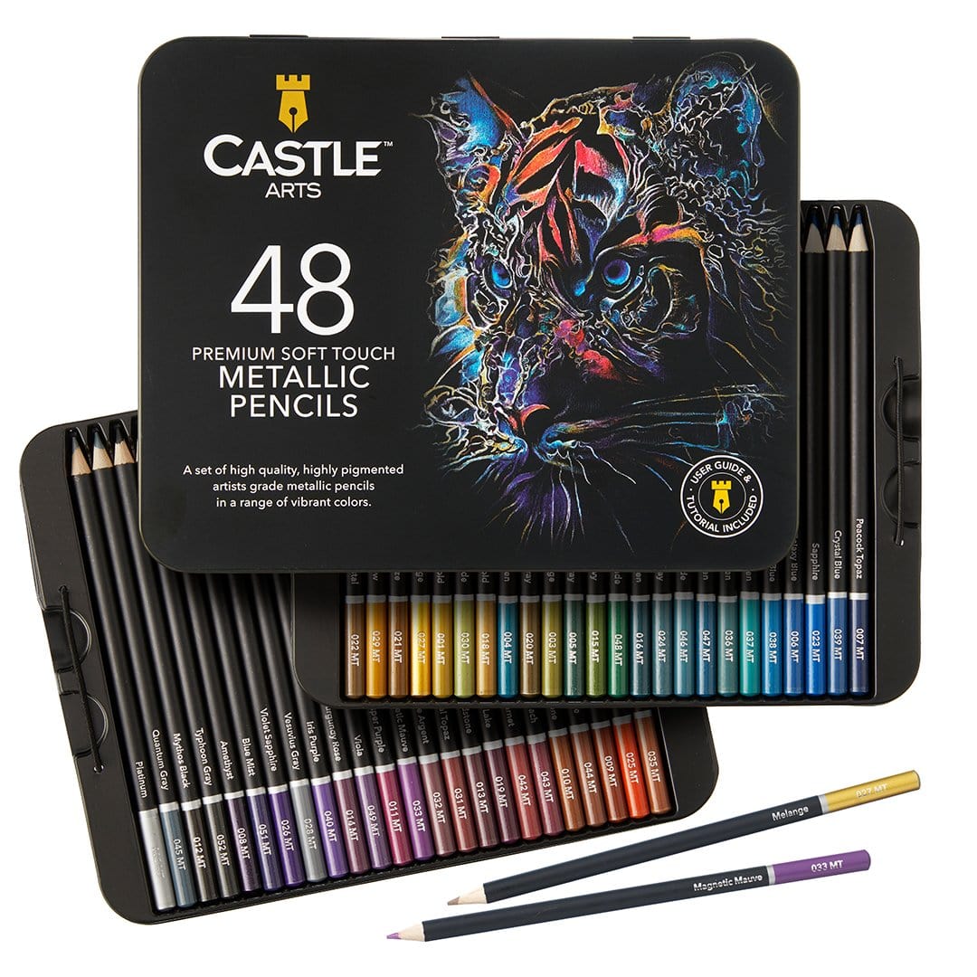 48 pièces de crayons de couleur métallique dans l'étain d'affichage