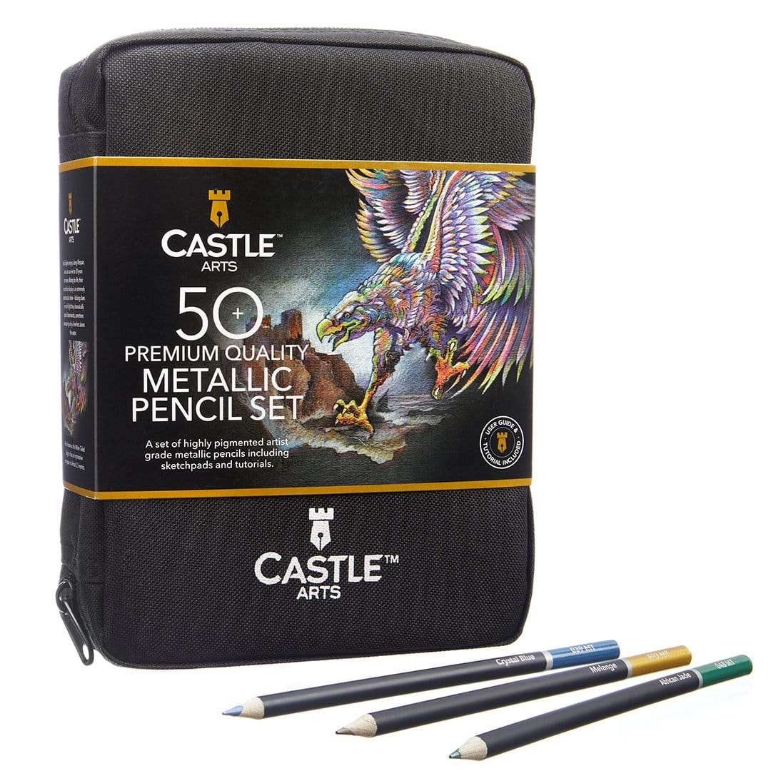 Crayon de couleur métallique de 50 pièces ensemble dans un boîtier zippé