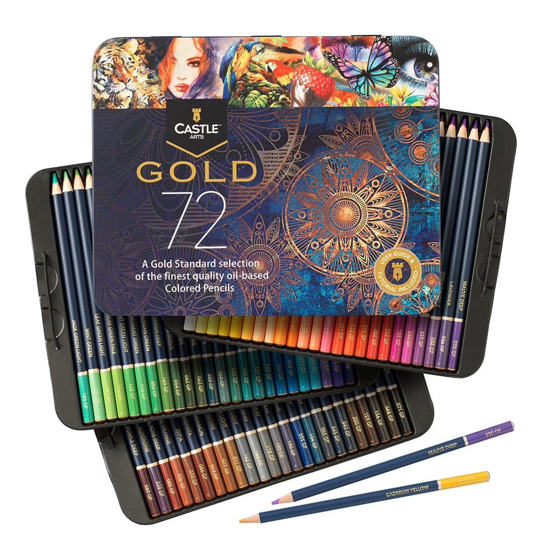 72 pièces Castle Gold de couleur crayon ensemble dans l'affichage de l'étain
