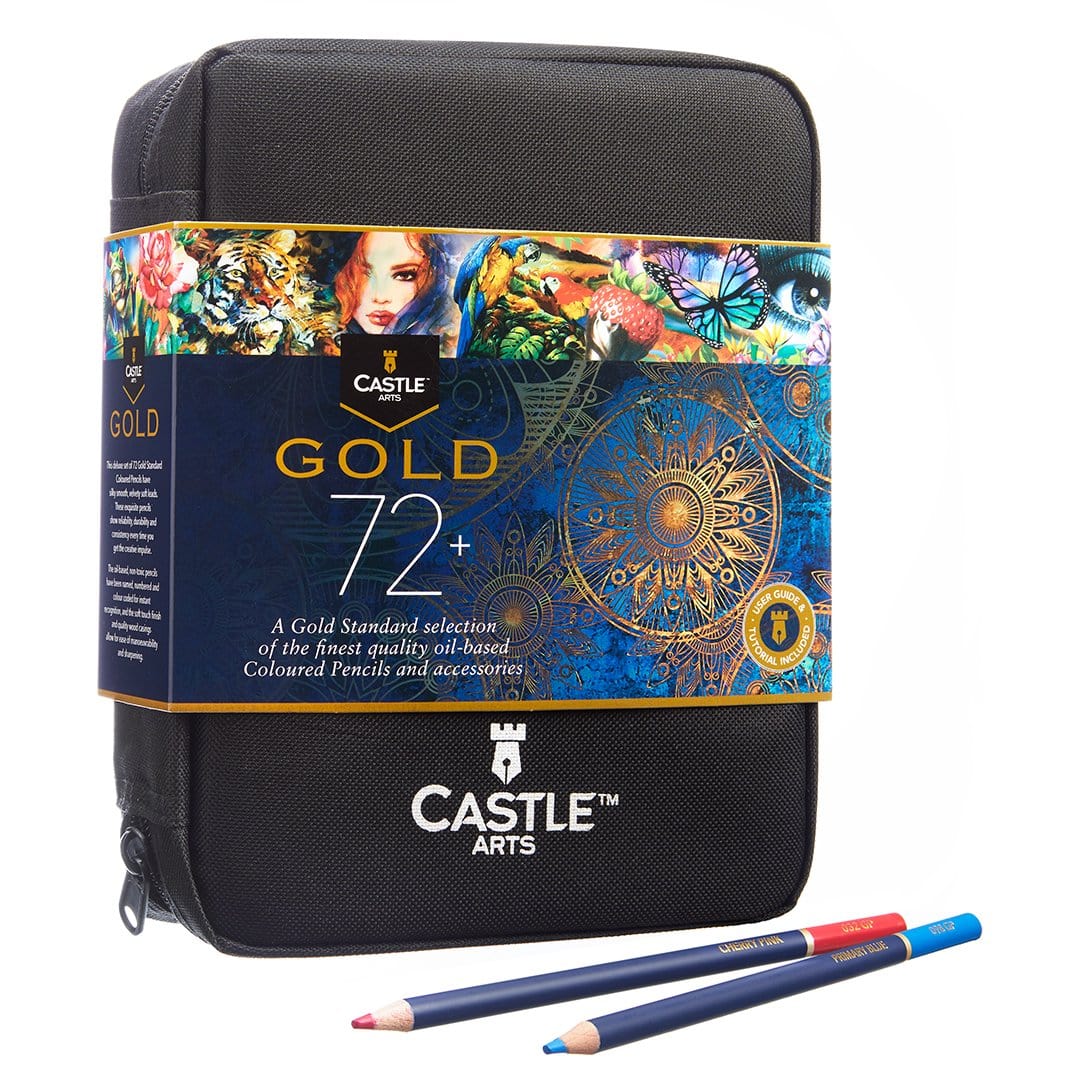72 pièces <tc>Castle Gold</tc> Coffret de crayons de couleur dans un étui zippé