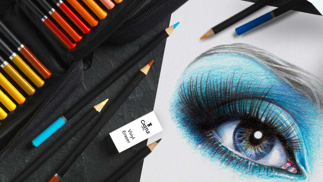 Wie man ein blaues Auge mit Farbstiften zeichnet und färbt