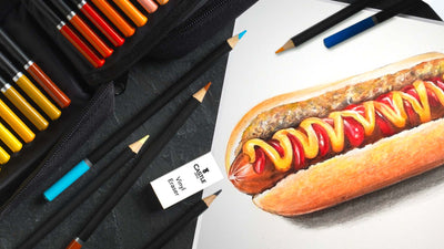 Wie man einen Hot Dog mit Farbstiften zeichnet und ausmalt