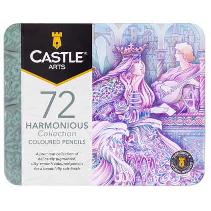 144 Piece Harmonious Coloured Pencils Tin & 72 Page Colouring Books Bundle