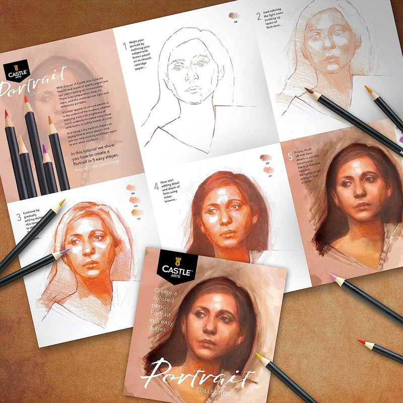 24 Teiliges Portrait Buntstift Set und 2 Skizzenbücher im Künstlerpaket
