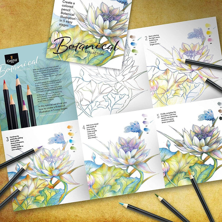 24 Teiliges Botanischen Buntstift Set und 2 Skizzenbücher im Künstlerpaket